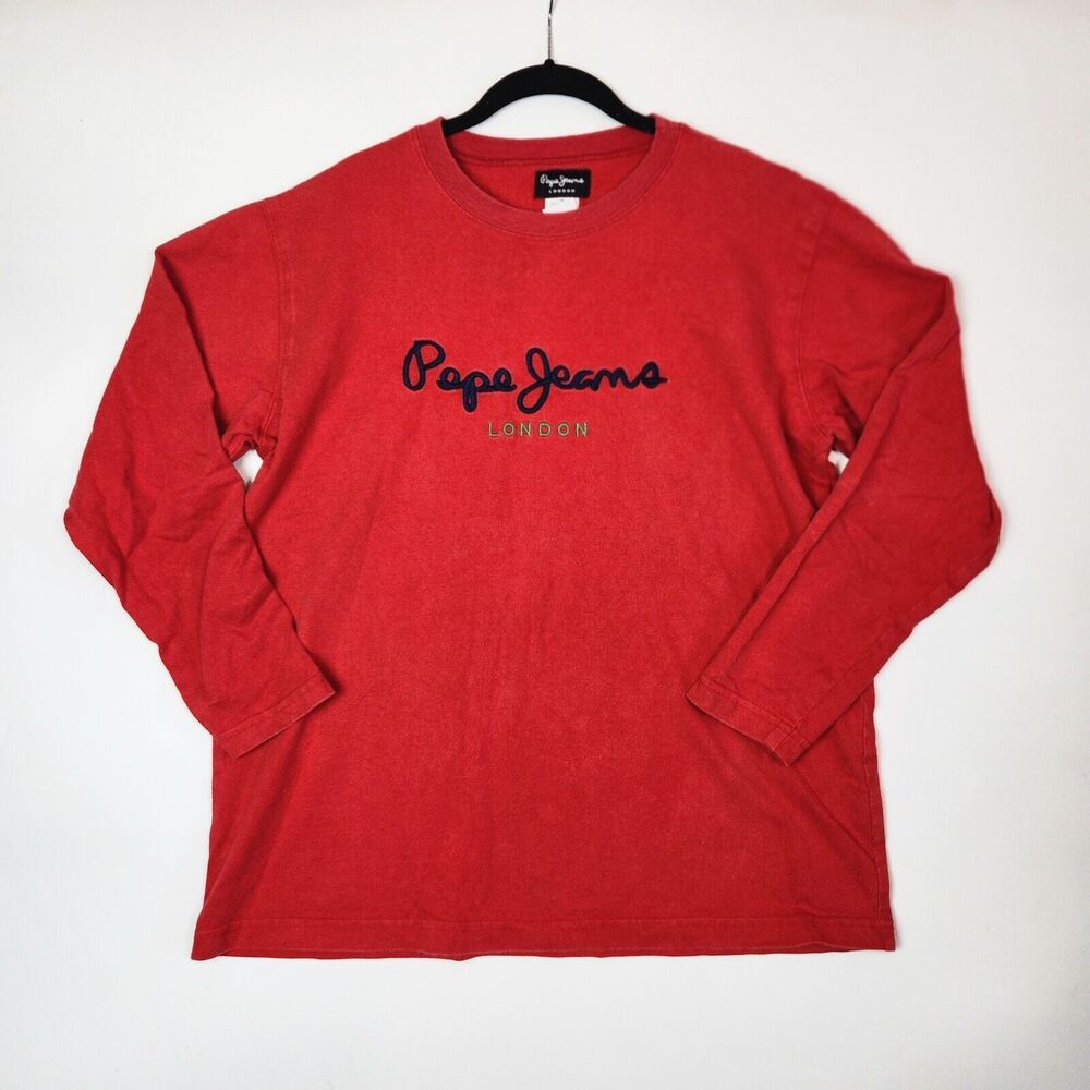 Vtg Pepe Jeans‎ Shirt Mens M Red Long Sleeve Shirt London 100% Y2k Shirt